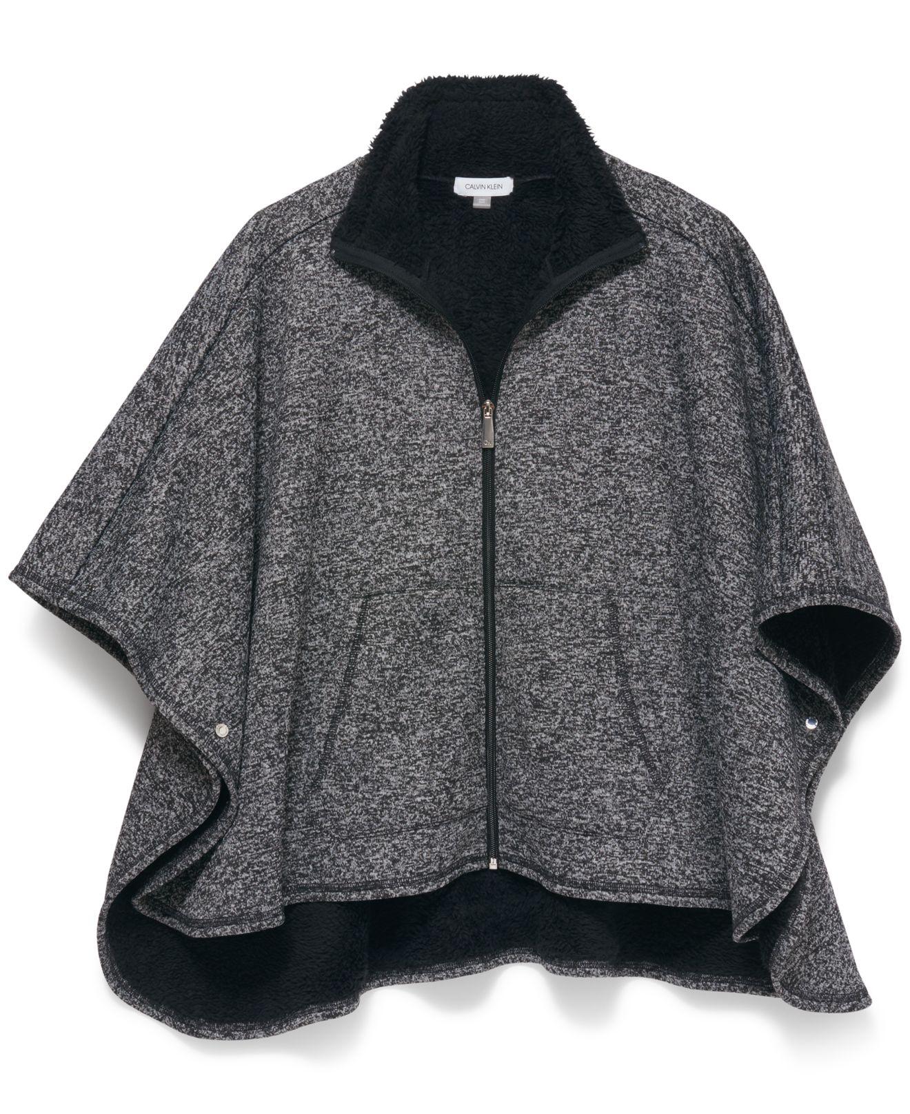 Calvin Klein Fleece Full Zip Poncho in Heather Charcoal (Gray) | Lyst