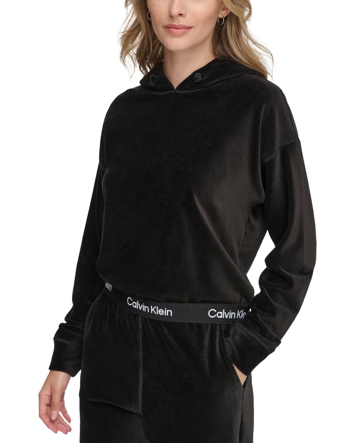 Calvin Klein Performance Velour Pullover Hoodie in Black | Lyst