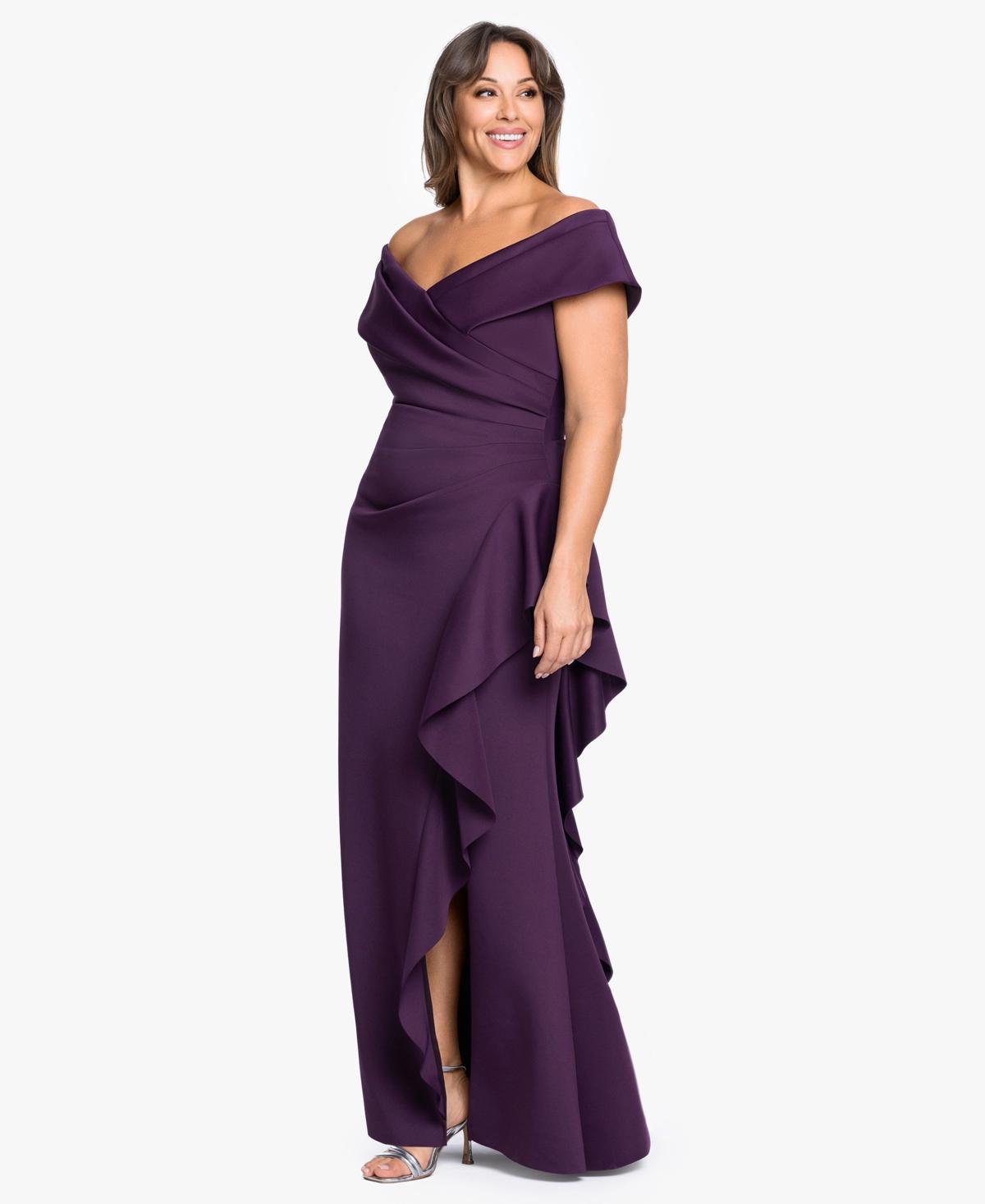 xscape plus size formal dresses Sweetheart Neck Side Ruffle Off-the-shoulder Long Dress in Purple VM: Bridesmaid Peach Prio