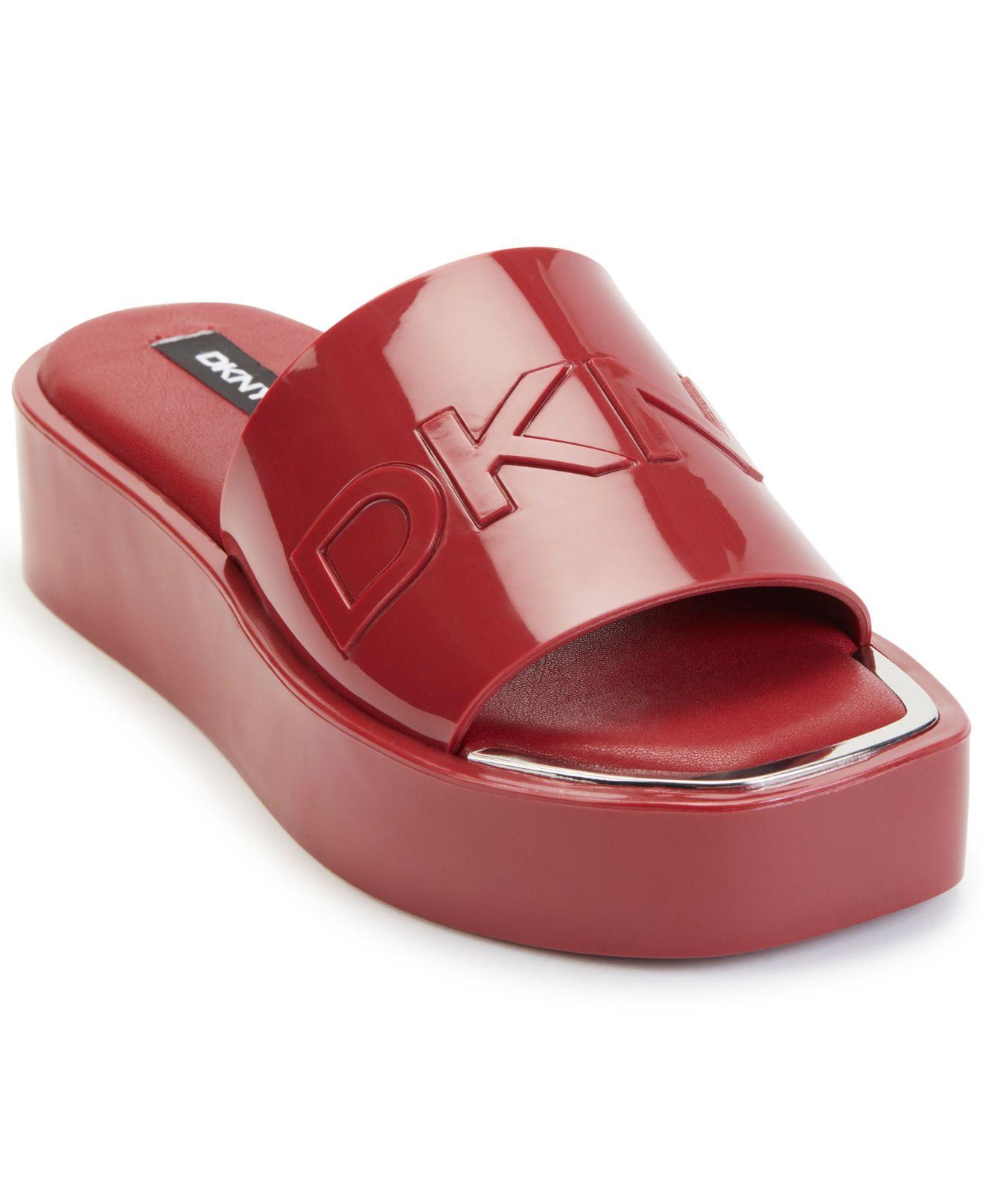 DKNY Laren Platform Slide Sandals in Red | Lyst