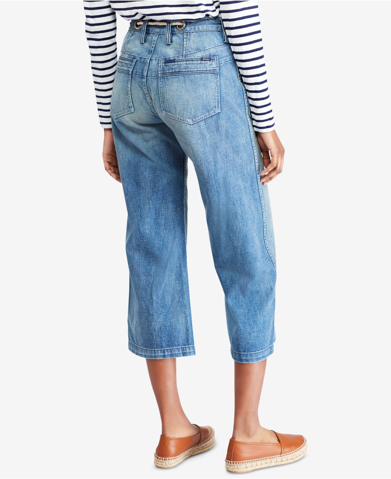 Polo Ralph Lauren Cotton Wide-leg Crop Jean in Navy (Blue) | Lyst
