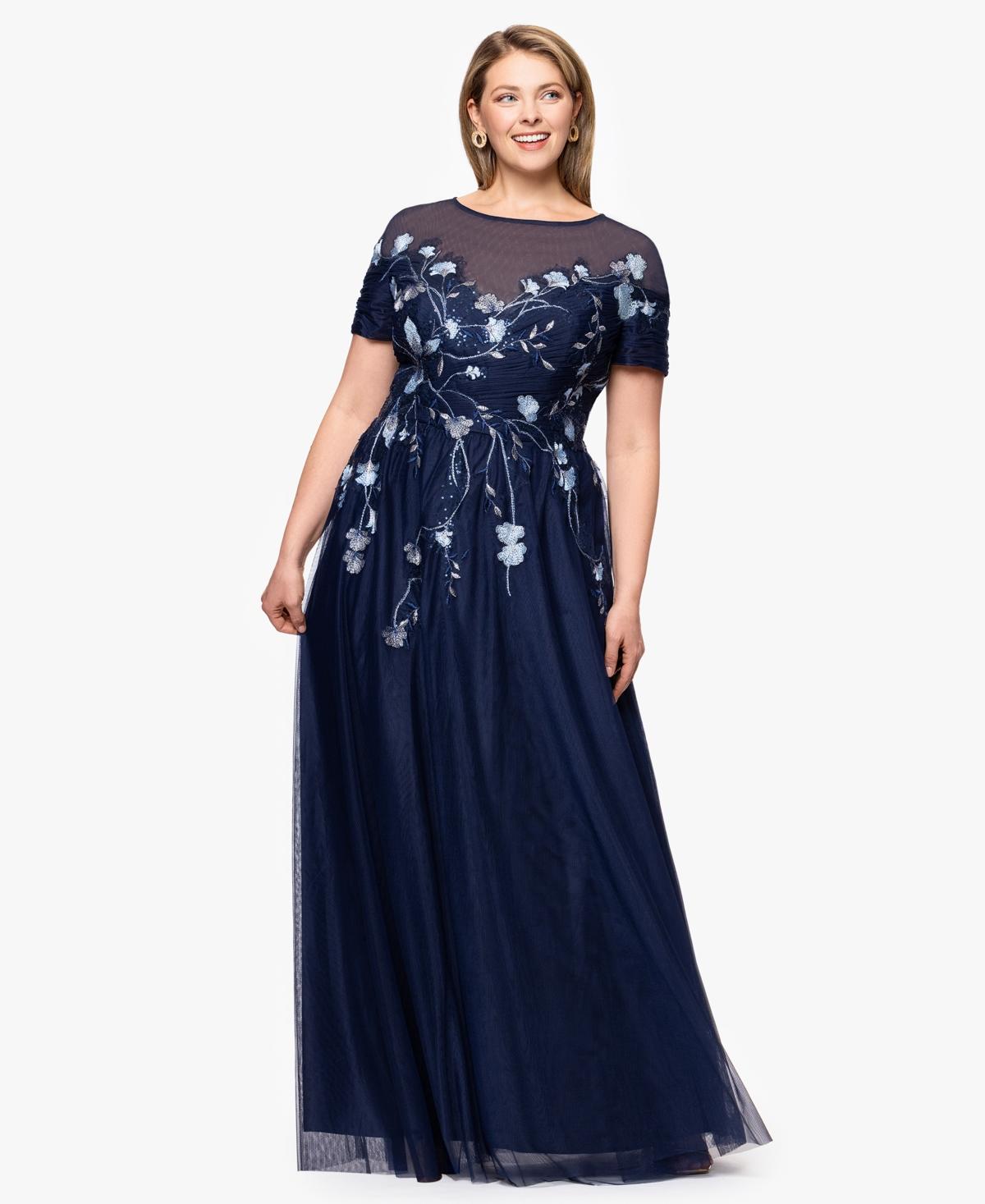 Betsy & Adam Plus Size Sequin Embellished A-line Maxi Dress in Blue | Lyst