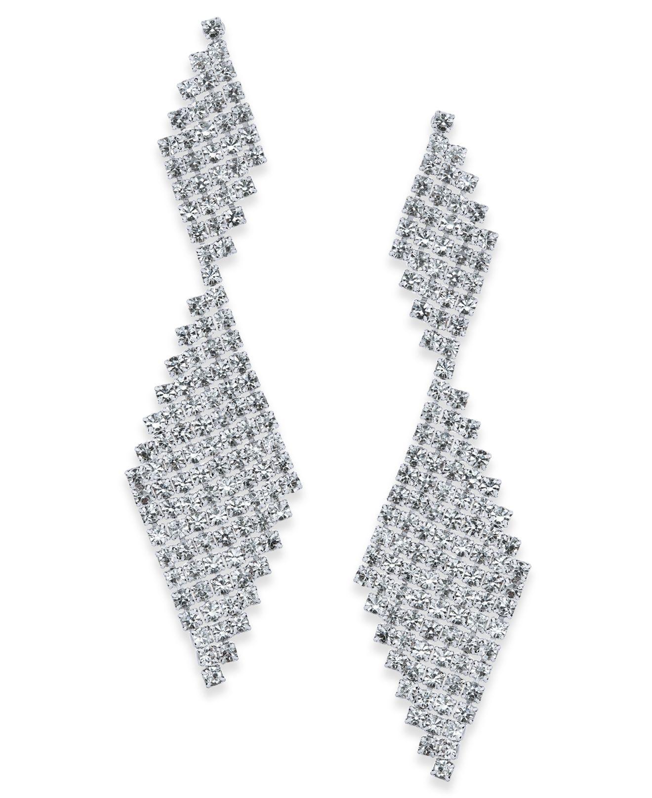 INC International Concepts Silvertone Crystal Mesh Drop Earrings in