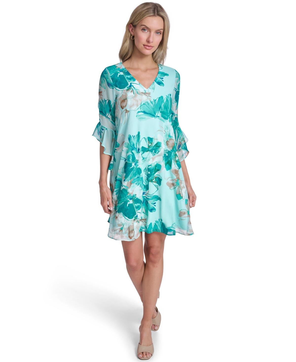 calvin klein flutter sleeve a line dress Calvin Klein Petite Flutter Sleeve A-line Dress Black/Cream Size 4P $139