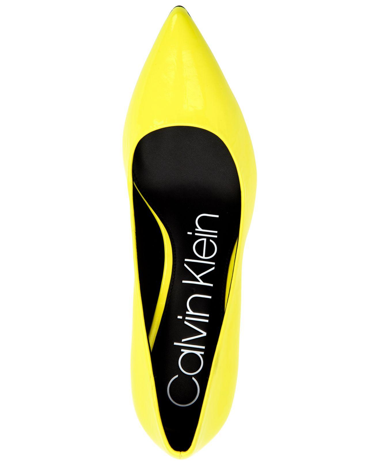 Calvin Klein Gayle Neon Leather Pumps in Yellow Lyst