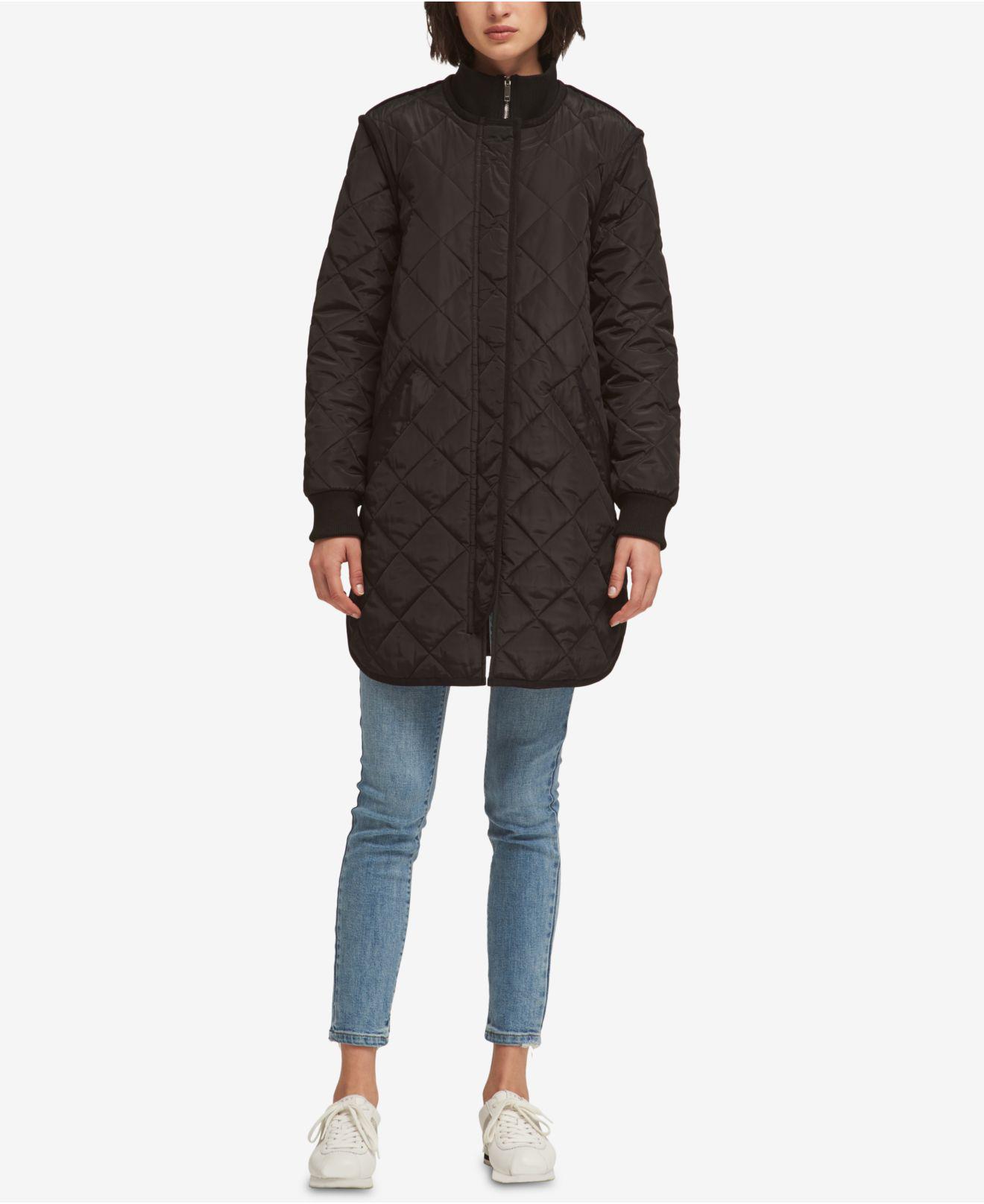 Download DKNY Synthetic Quilted Mock-neck Coat, Created For Macy's in Black - Lyst