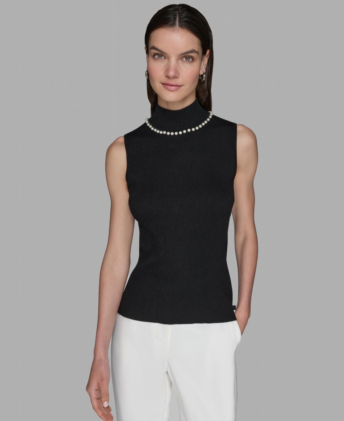 売れ筋商品|||カールラガーフェルド カットソー トップス レディース Women's Keyhole Sleeveless Top Black Karl Lagerfeld - カールラガーフェルド 刺繍 クルーネック