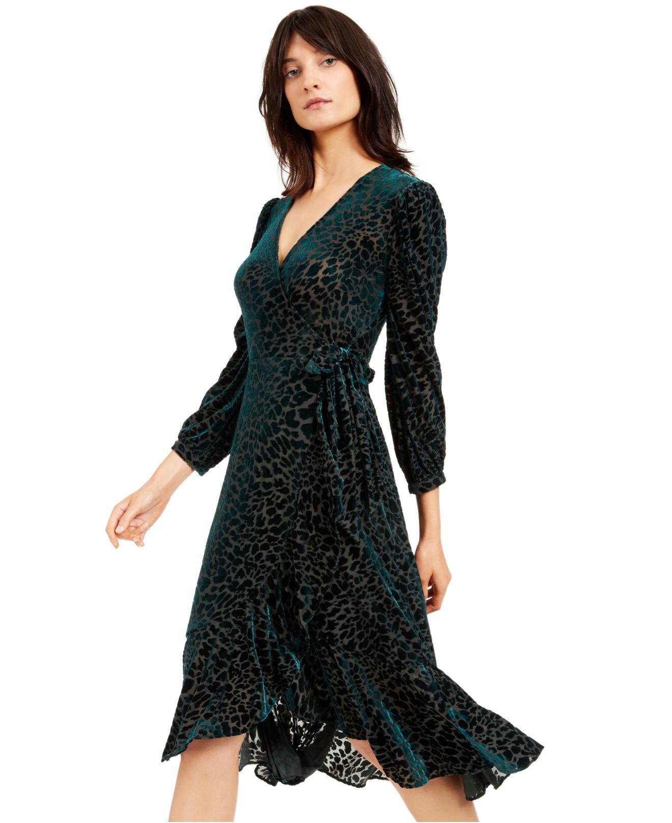 Calvin Klein Synthetic Burnout Velvet Animalprint Wrap Dress in