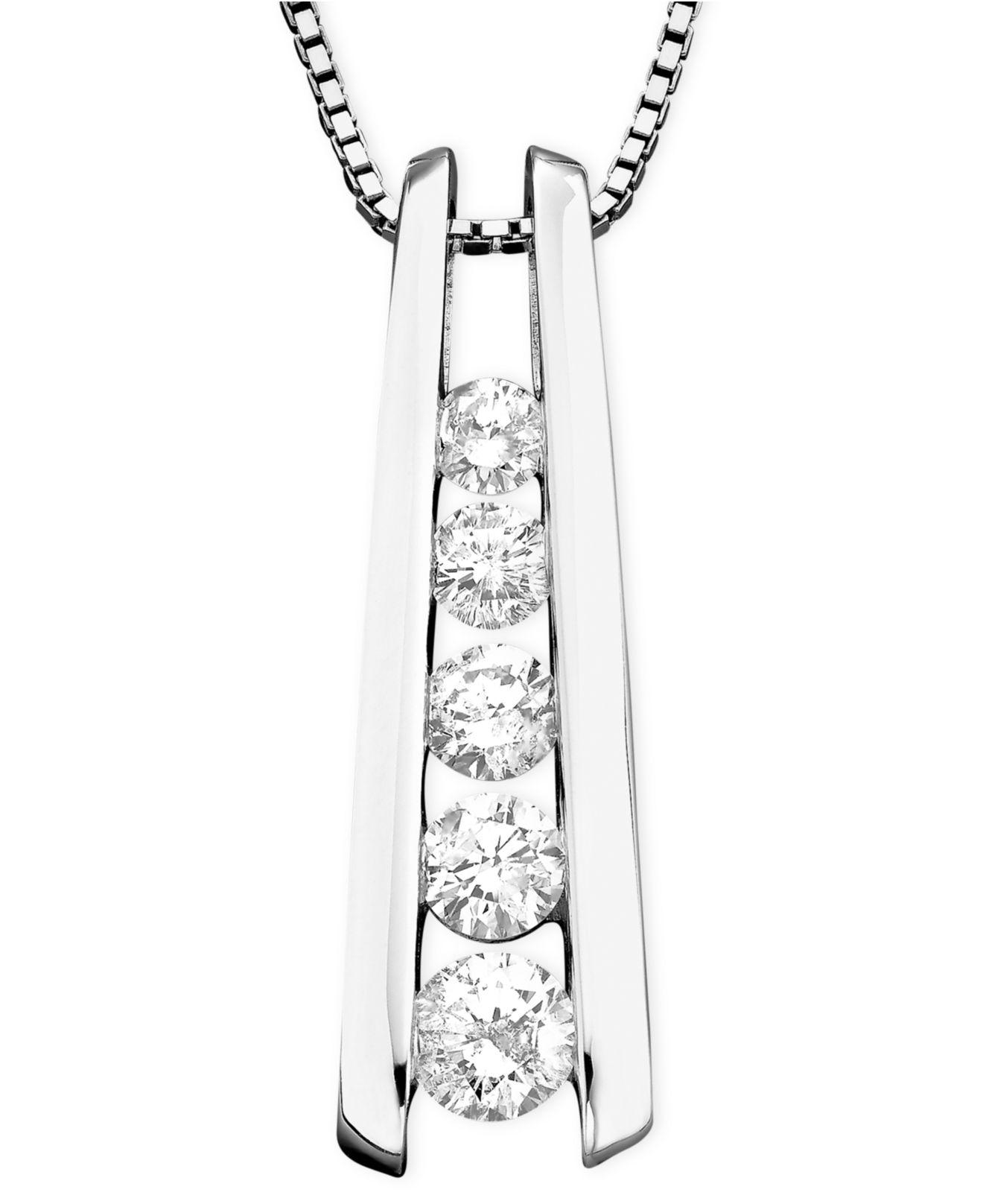 Macy's Fivestone Diamond Journey Pendant Necklace In 14k Gold (1 Ct. T