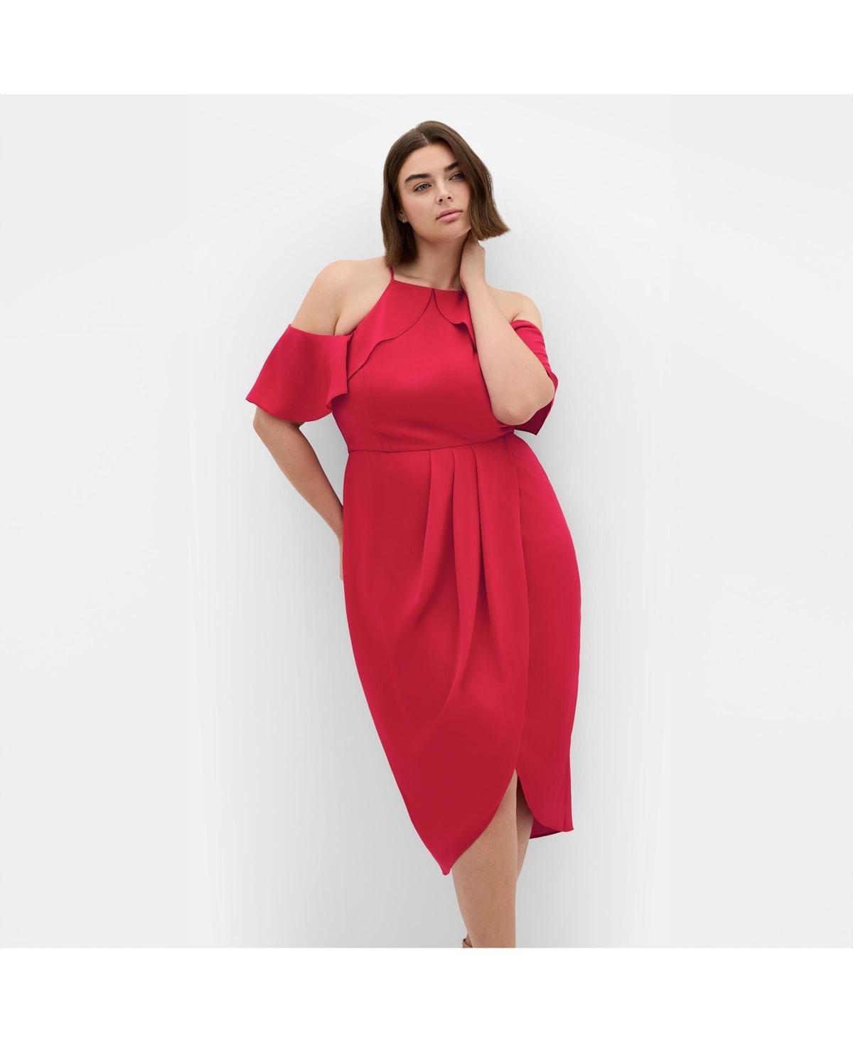 City Chic Plus Size Love Siren Ruffle Shoulder Dress in Red Lyst
