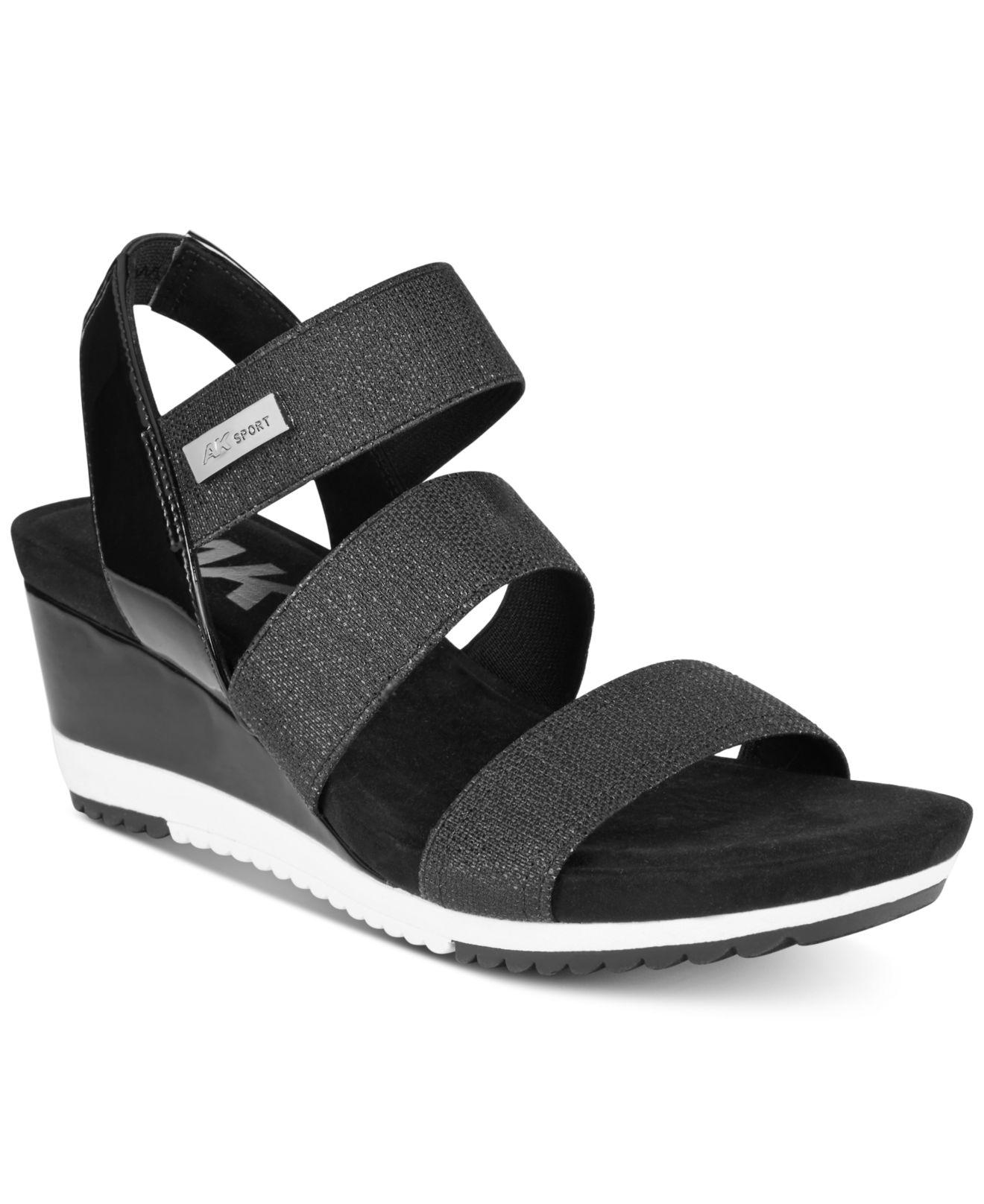 Anne Klein Summertime Wedge Sandals in Black - Lyst