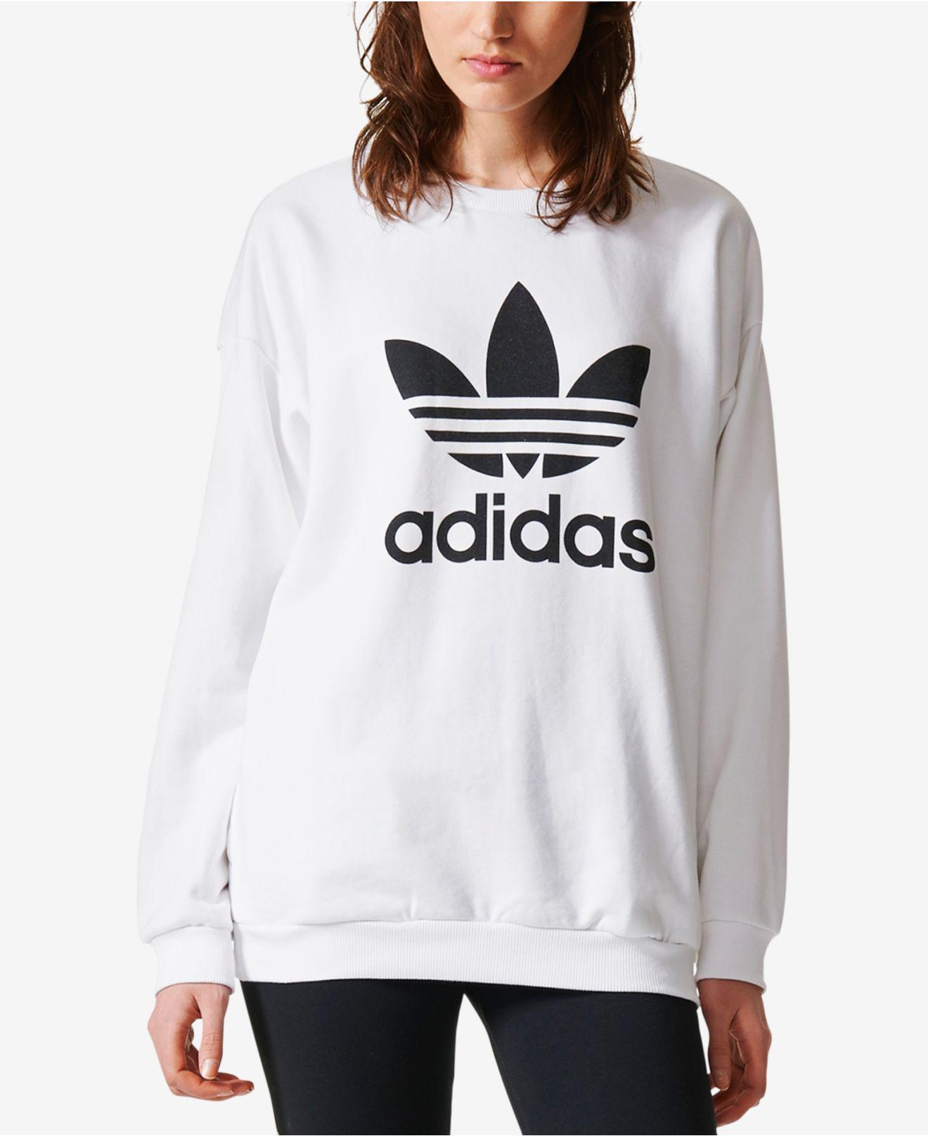 adidas Cotton Relaxed Logo Sweatshirt in White - Lyst