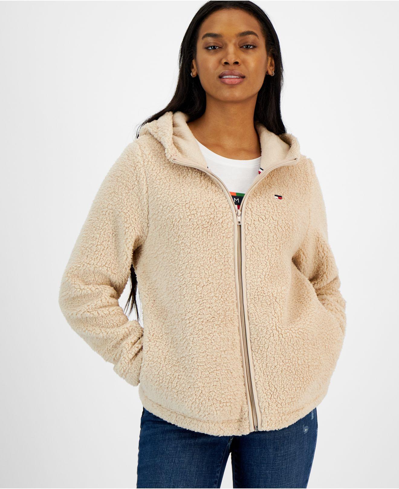 Tommy Hilfiger Faux Sherpa Full-zip Hoodie in Natural | Lyst