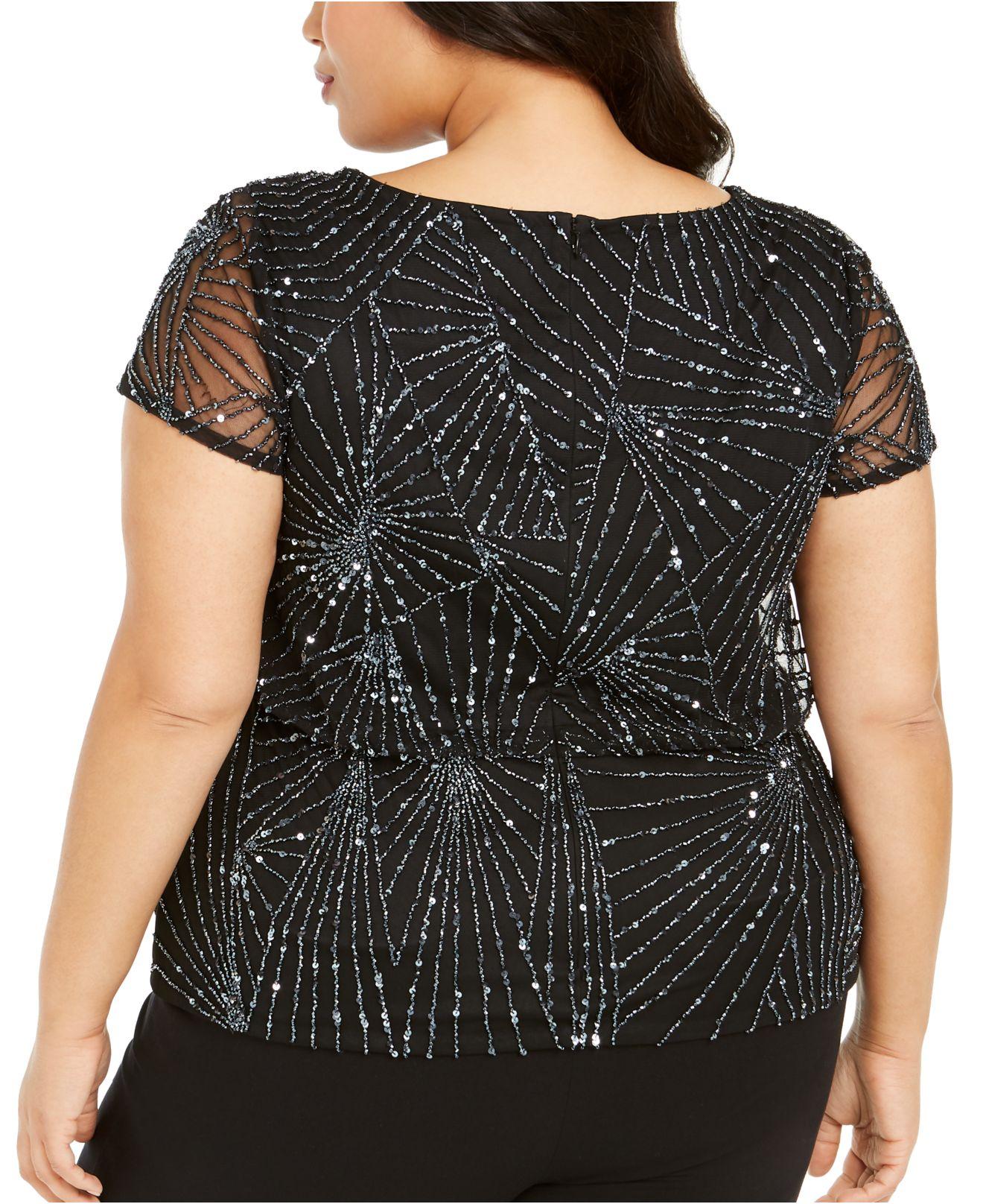 Adrianna Papell Synthetic Plus Size Embellished Mesh Top in Black - Lyst