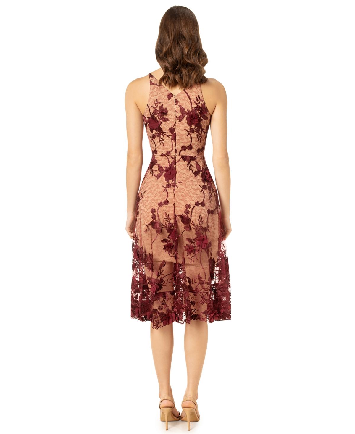 floral lace appliqu dress dress the population Dress The Population Lace Floral 3D Appliqu Strapless Midi Cocktail Dress