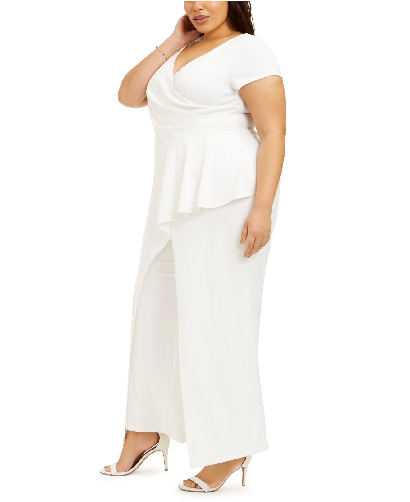 Adrianna Papell Synthetic Plus Size Peplum Jumpsuit in Ivory (White) - Lyst