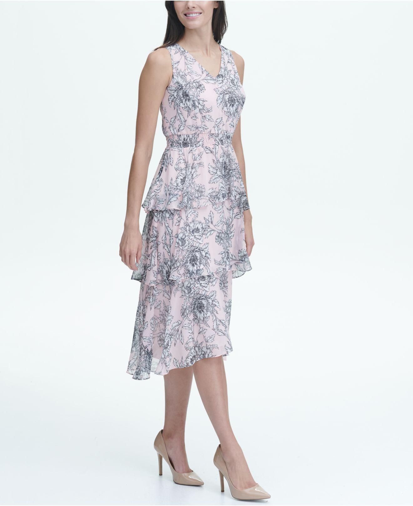 tommy hilfiger printed chiffon tier maxi dress