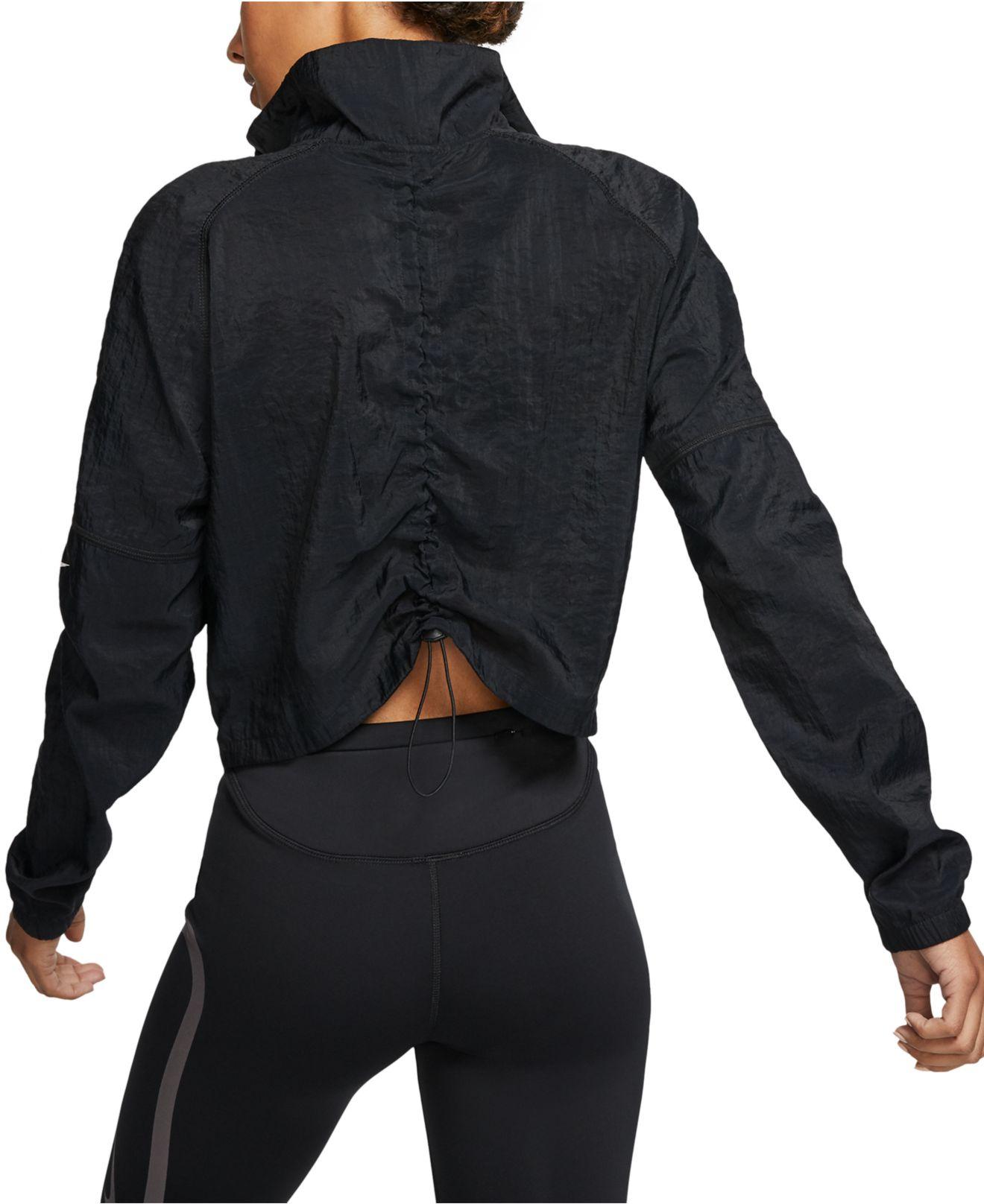 Nike Synthetic Translucent Cropped Running Jacket in Black | Lyst