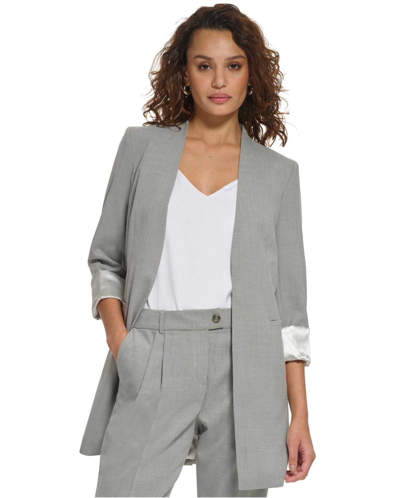 Calvin Klein Open Front Collarless Topper Jacket in Gray Lyst