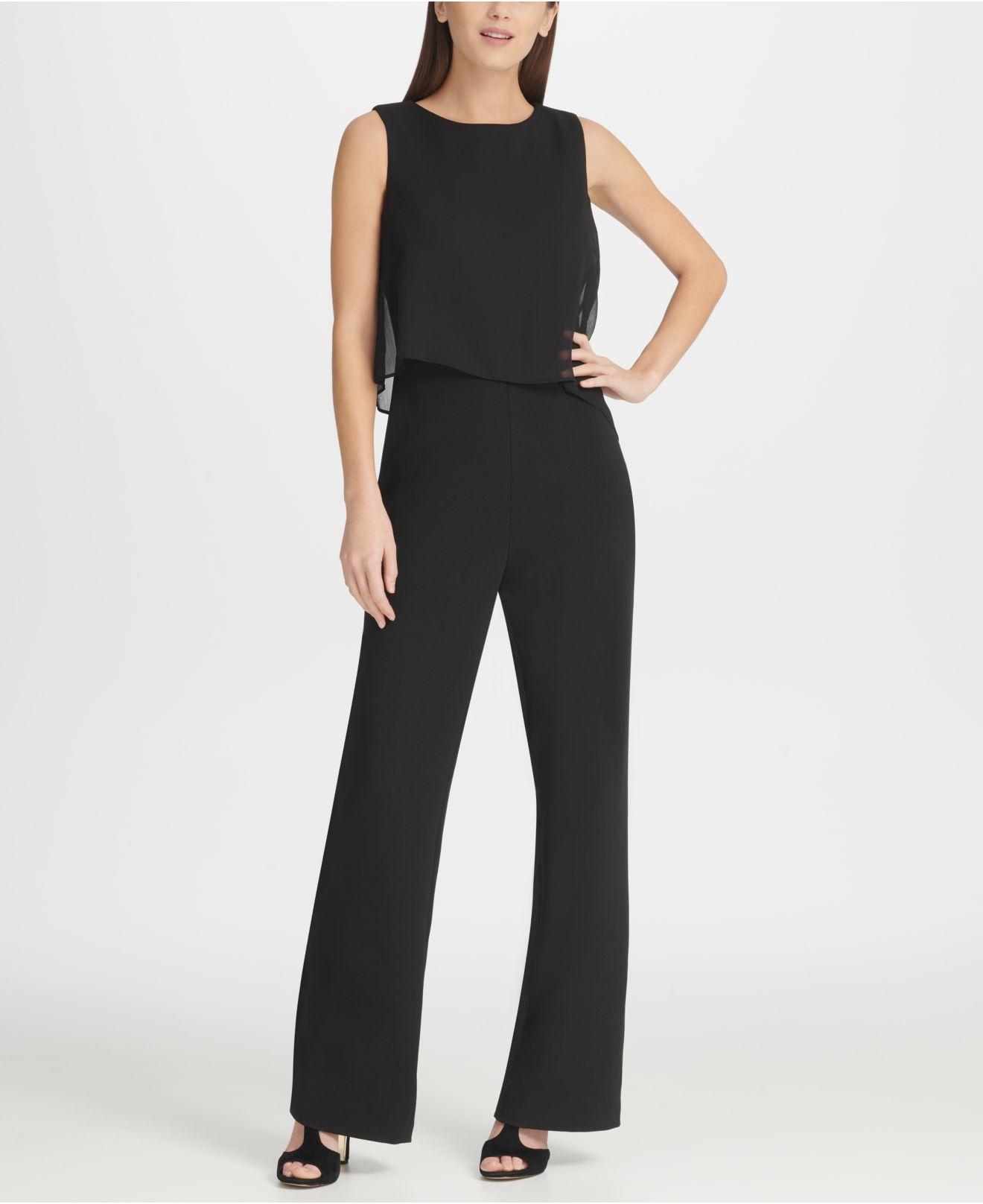 Panorama Pastoor Lagere school DKNY Chiffon Overlay Jumpsuit in Black | Lyst