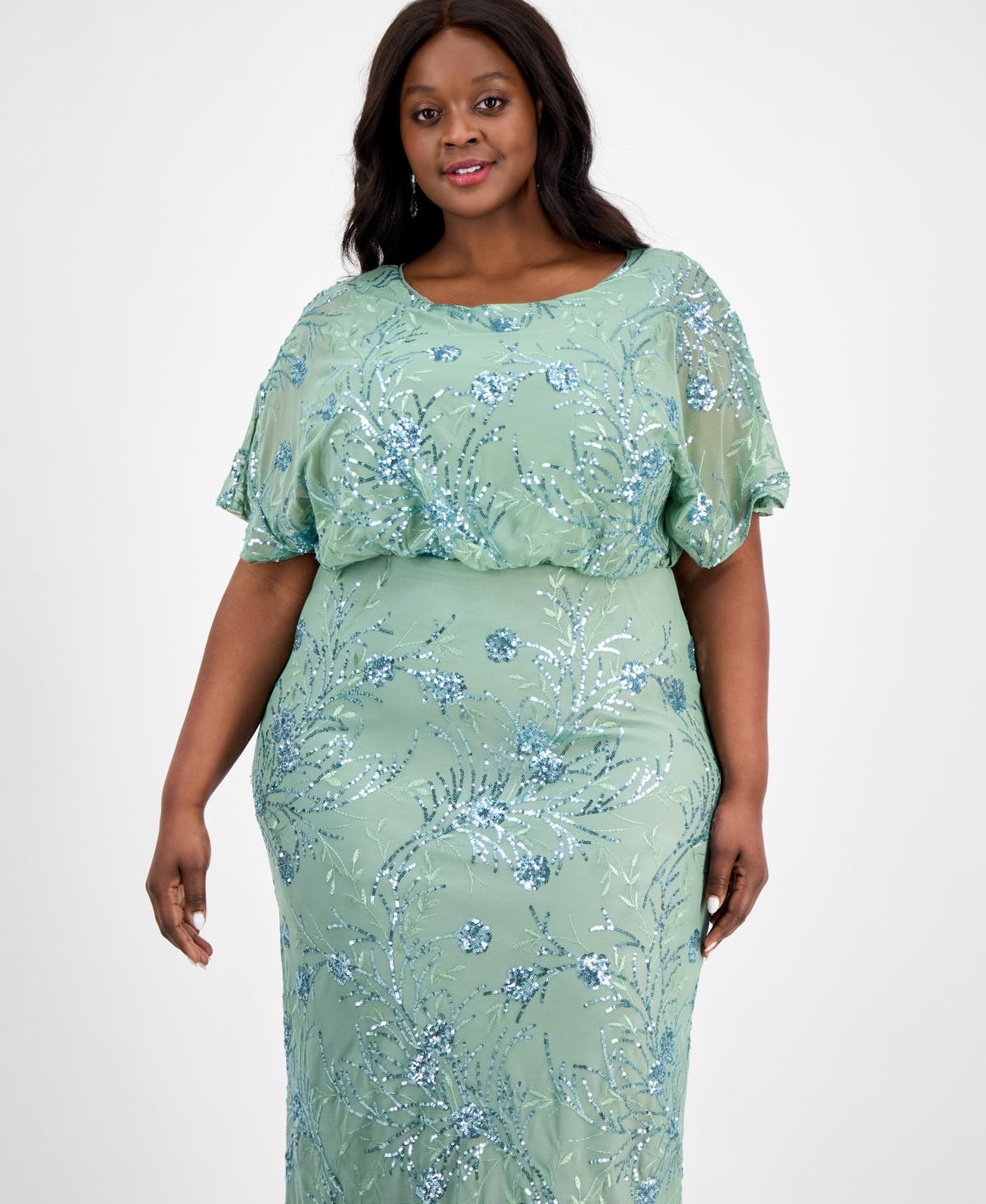sl fashions plus size sequined lace dress Sl Fashions Plus Size Stretch Lace Gown & Jacket - Eggplant