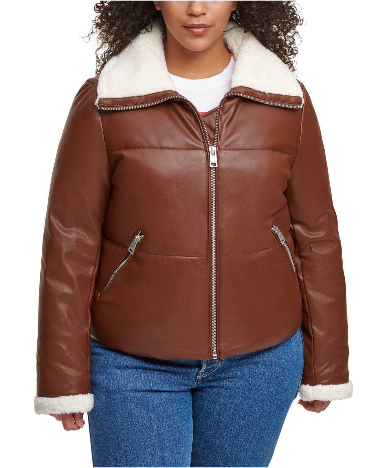 Levi's ® Trendy Plus Size Sherpa-trimmed Faux-leather Puffer Jacket in