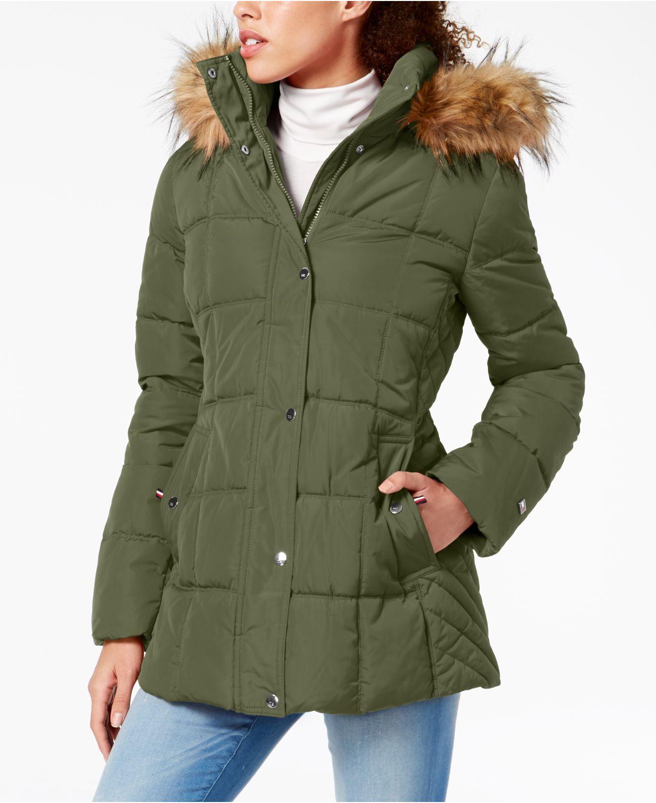 Tommy Hilfiger Hooded Faux-fur-trim Puffer Coat, Created For Macy's in Army  Green (Green) - Lyst
