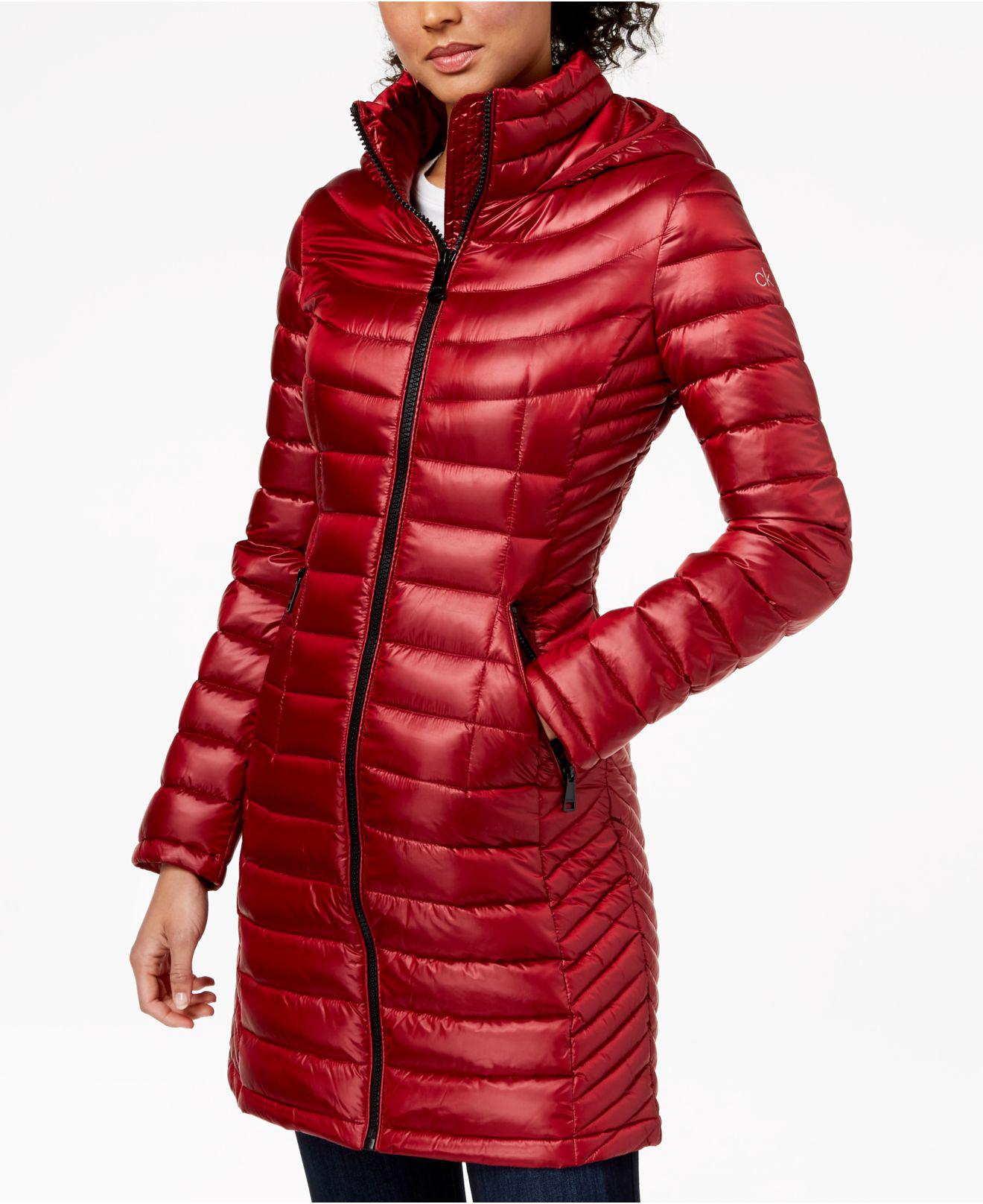 calvin klein long packable puffer coat