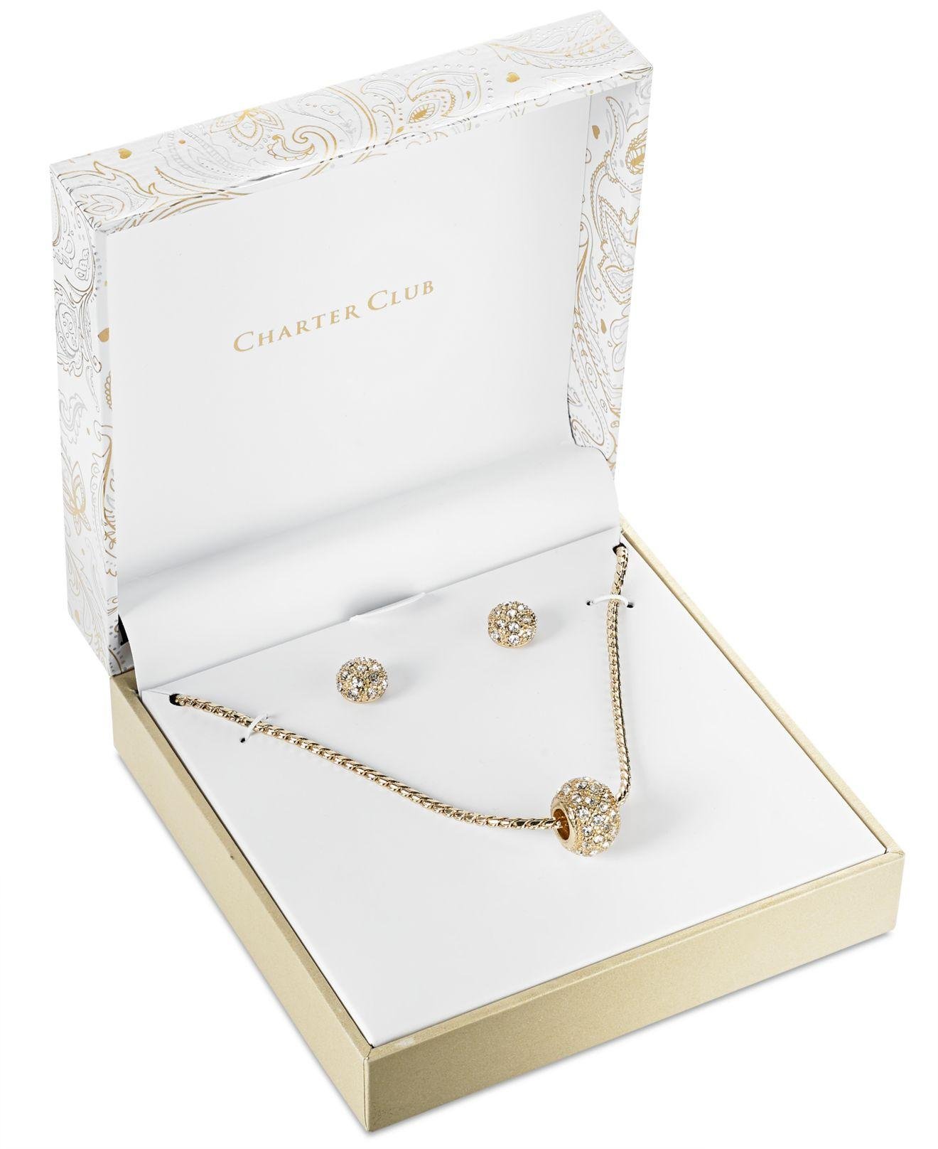 Charter Club Gold-tone Pavé Ball Pendant Necklace And Stud Earrings Set in  Metallic | Lyst