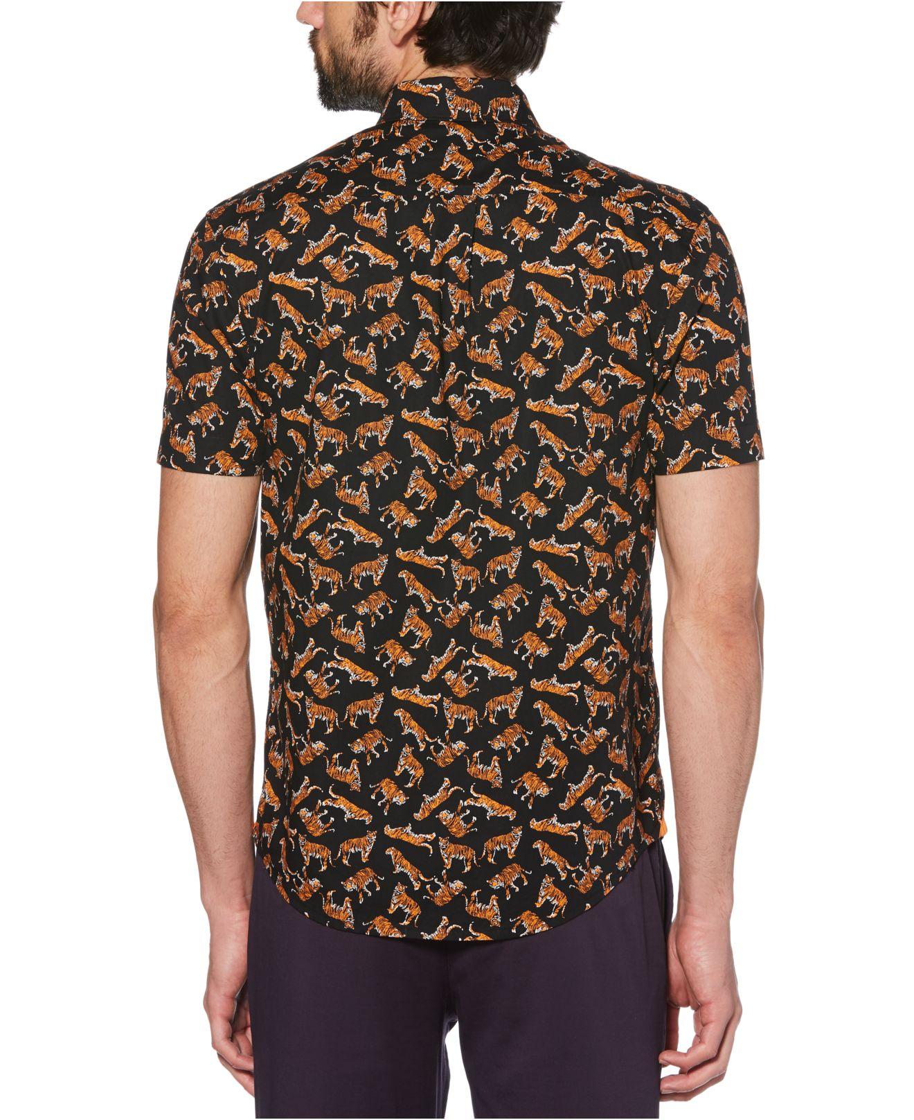 Shop Tiger Print Mandarin Collar Shirt with Solid Shorts and
