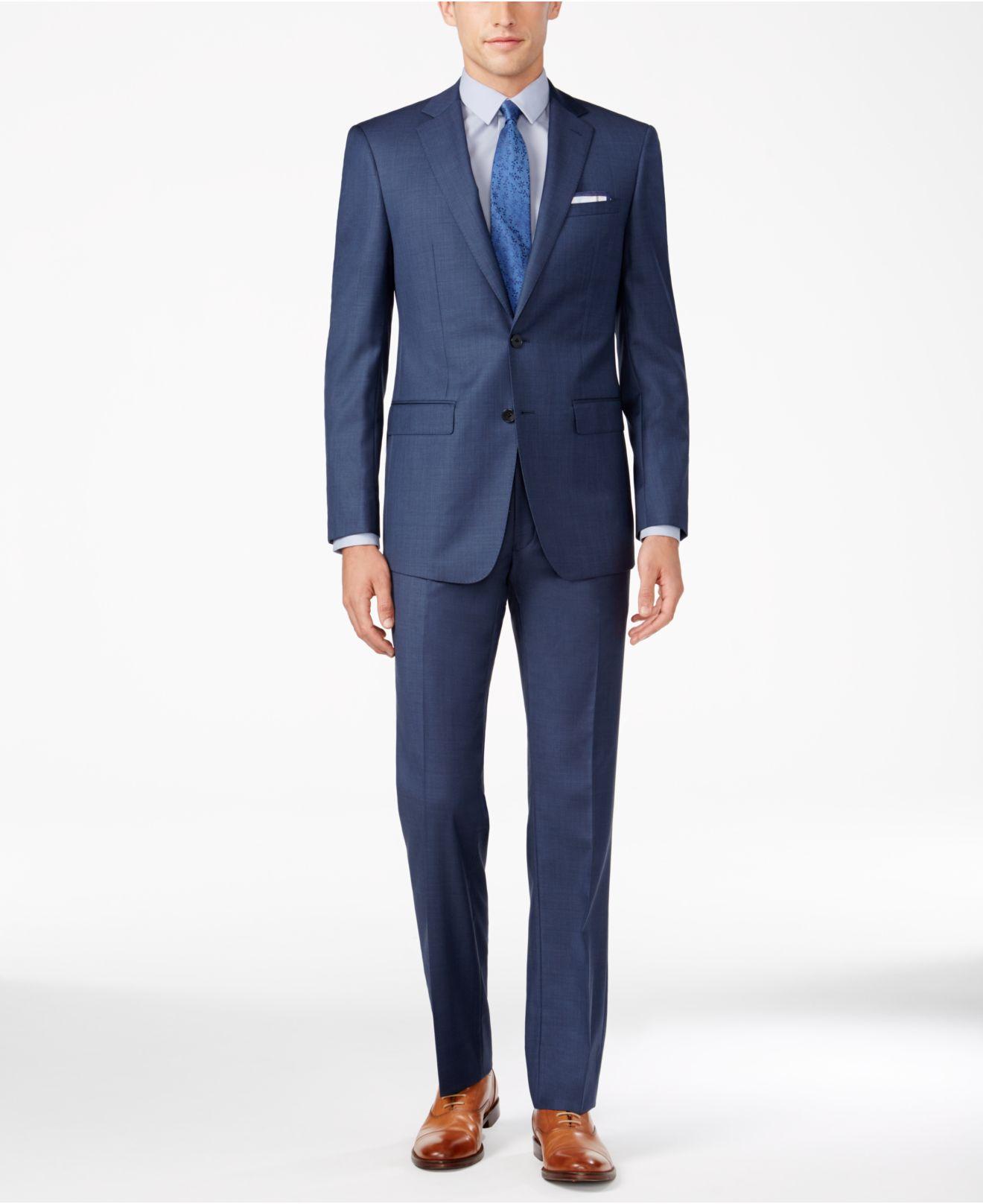 Calvin Klein Wool Men's Slim Fit Navy Sharkskin Suit in Blue for Men - Lyst