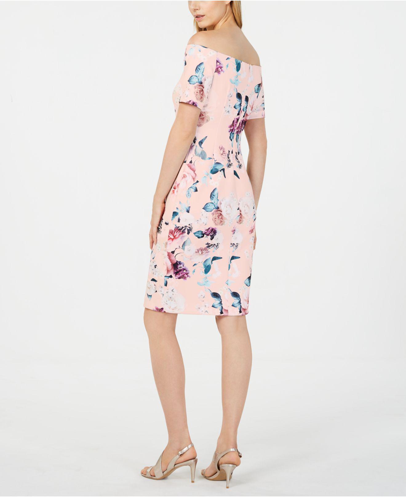 calvin klein floral off the shoulder dress