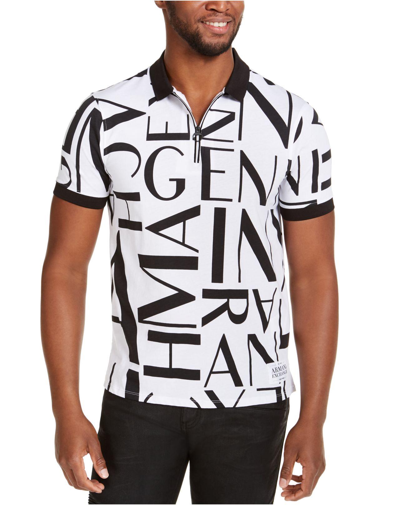 Armani Exchange Zip-neck All Over Print Polo in White for Men | Lyst