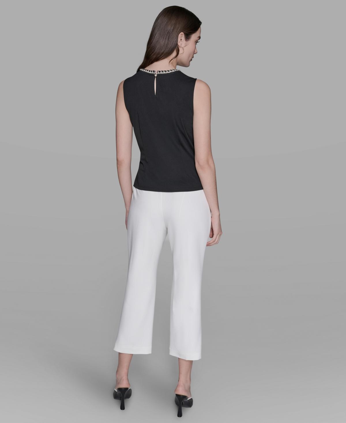 売れ筋商品|||カールラガーフェルド カットソー トップス レディース Women's Braided-Trim Sleeveless Top Black KARL LAGERFELD PARIS Women's Braided-Trim Sleeveless Top