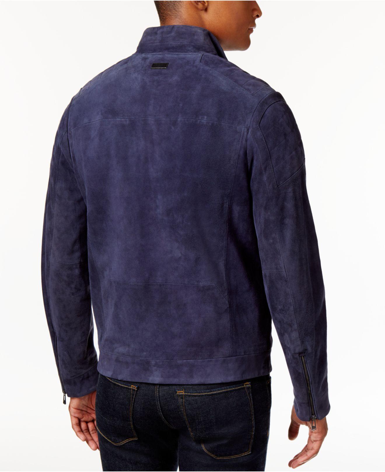 Calvin Klein Men's Slim-fit Genuine Suede Jacket in Blue for Men - Lyst