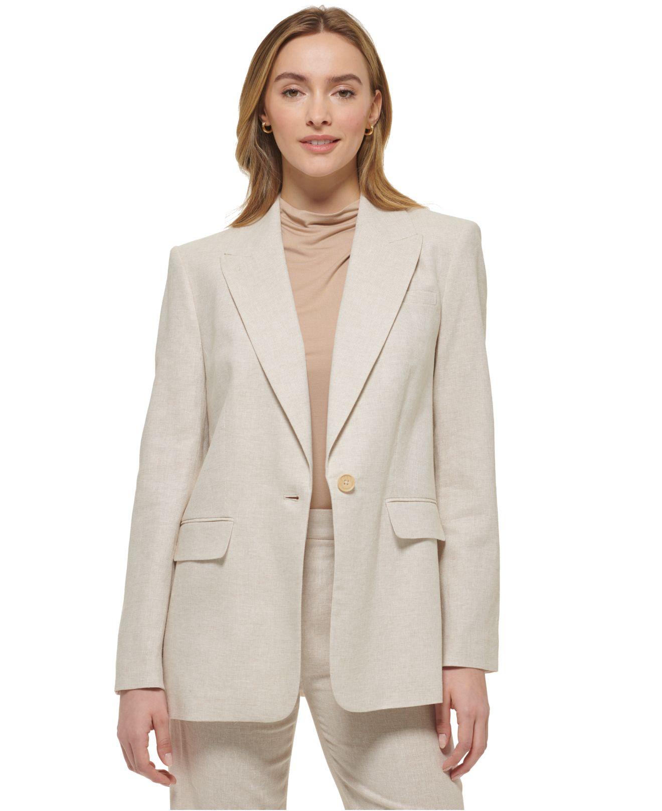 Calvin Klein X-fit Single Button Linen Blend Blazer in Natural | Lyst