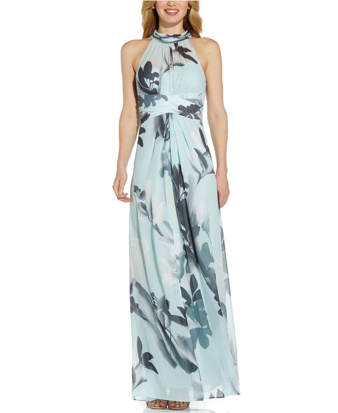 Adrianna Papell Printed-chiffon Halter Gown in Mint Floral (Blue 