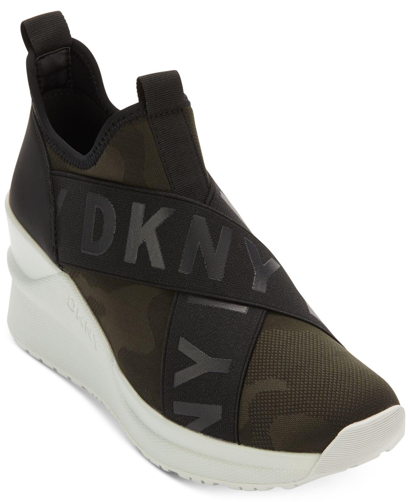 DKNY Leya Camo Print Logo Slip On Wedge Sneakers in Black | Lyst