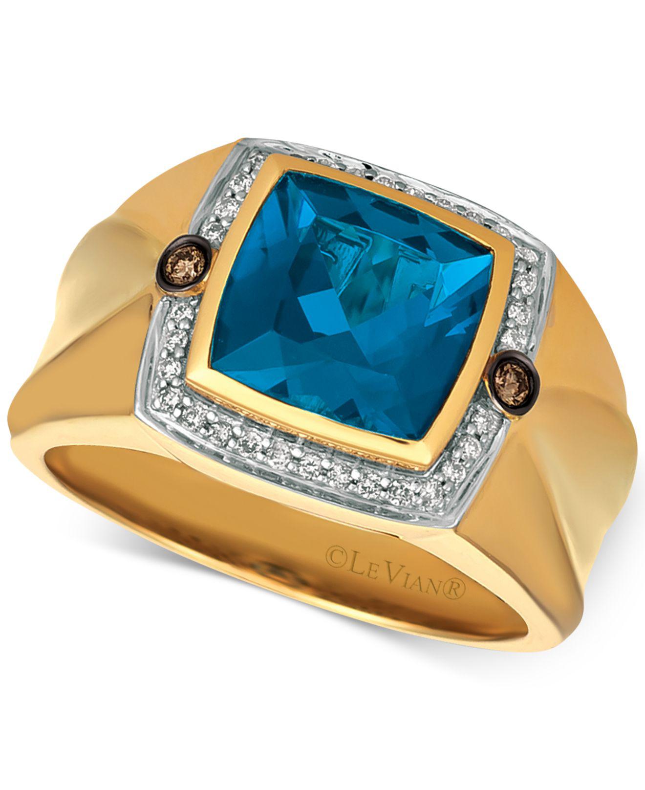 Le Vian Men's London Blue Topaz (41/8 Ct. T.w.) & Diamond (1/5 Ct. T.w.) Ring In 14k Gold in