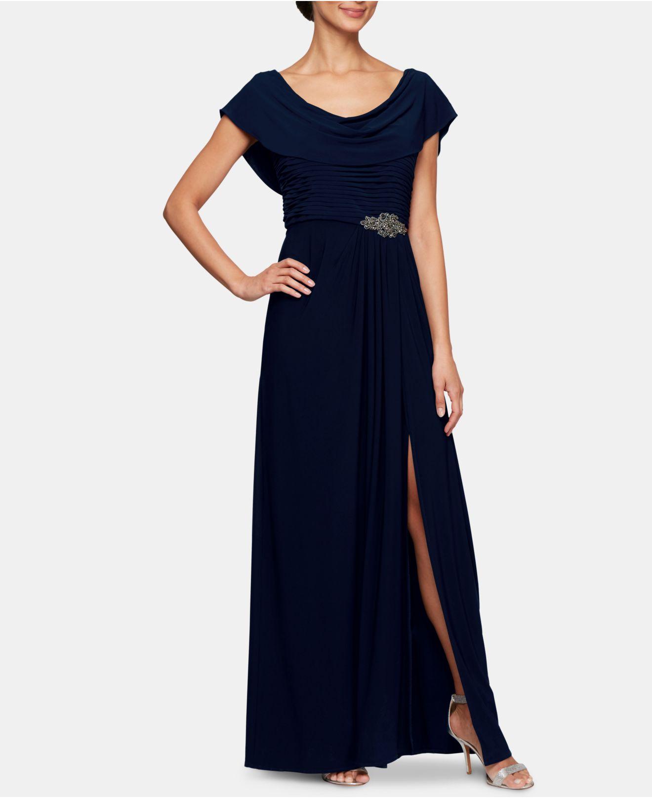 cowl neck navy dress