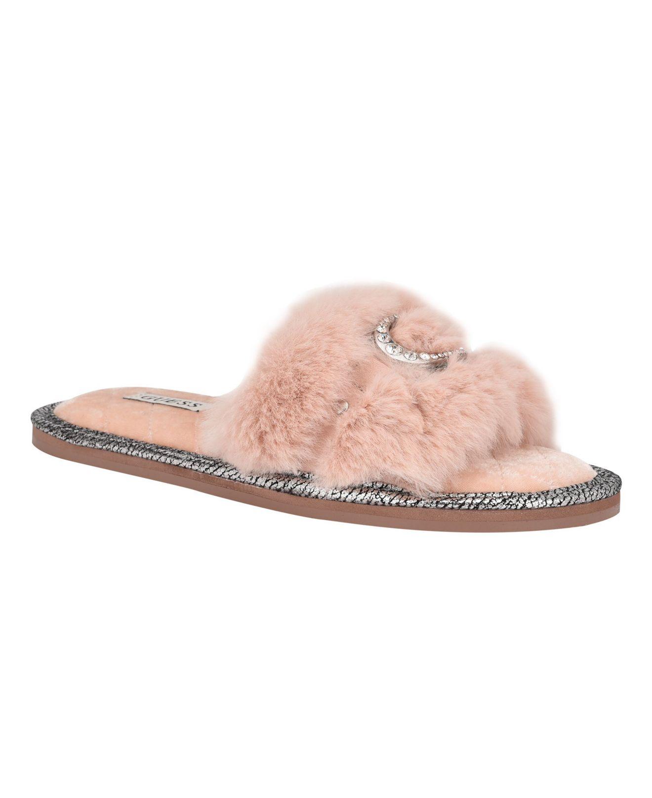 stad Onderscheid rommel Guess Sannah Furry Sandal Slippers in Pink | Lyst