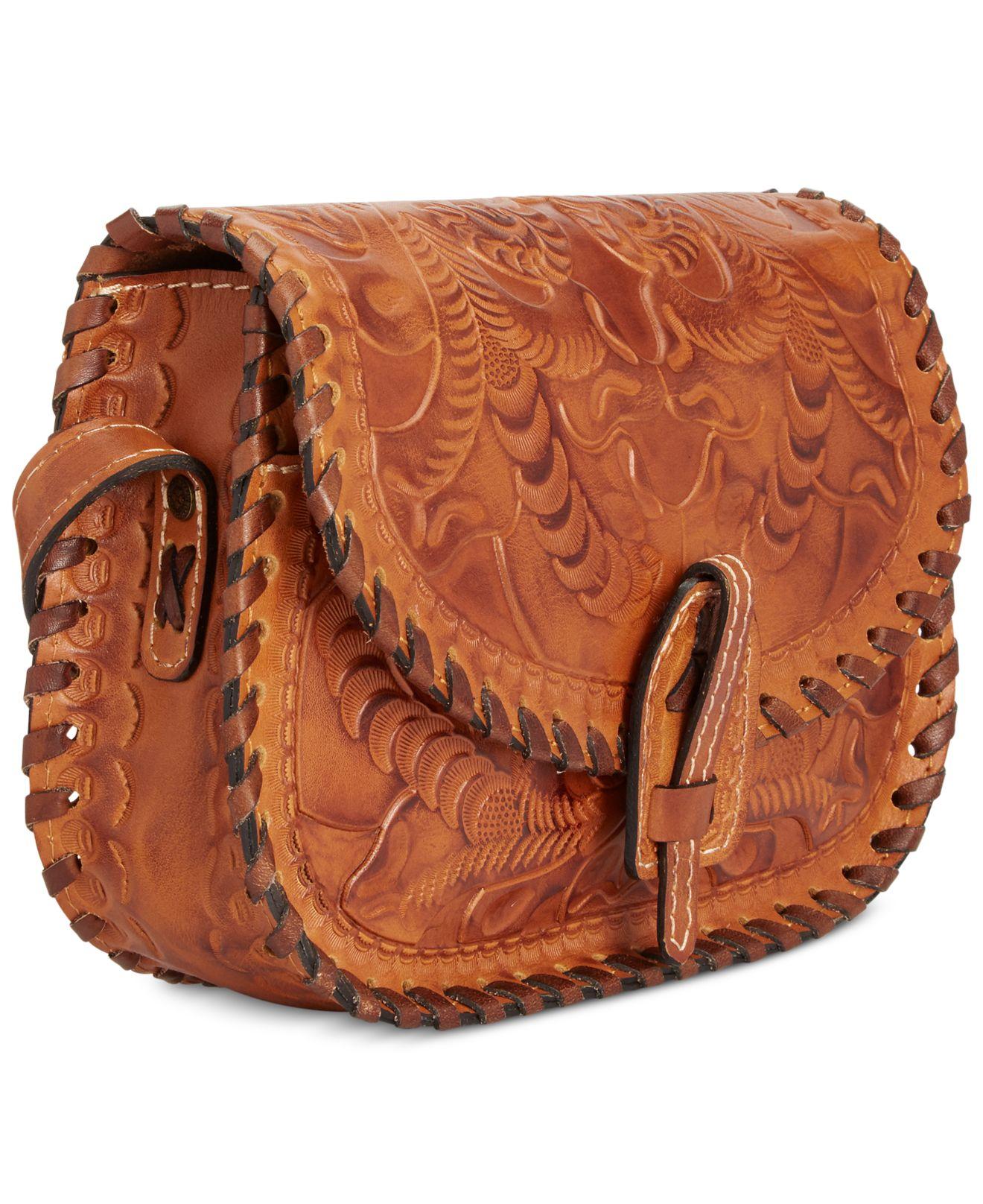 Patricia Nash Leather Burnished Tooled Nardini Saddle Bag in Metallic