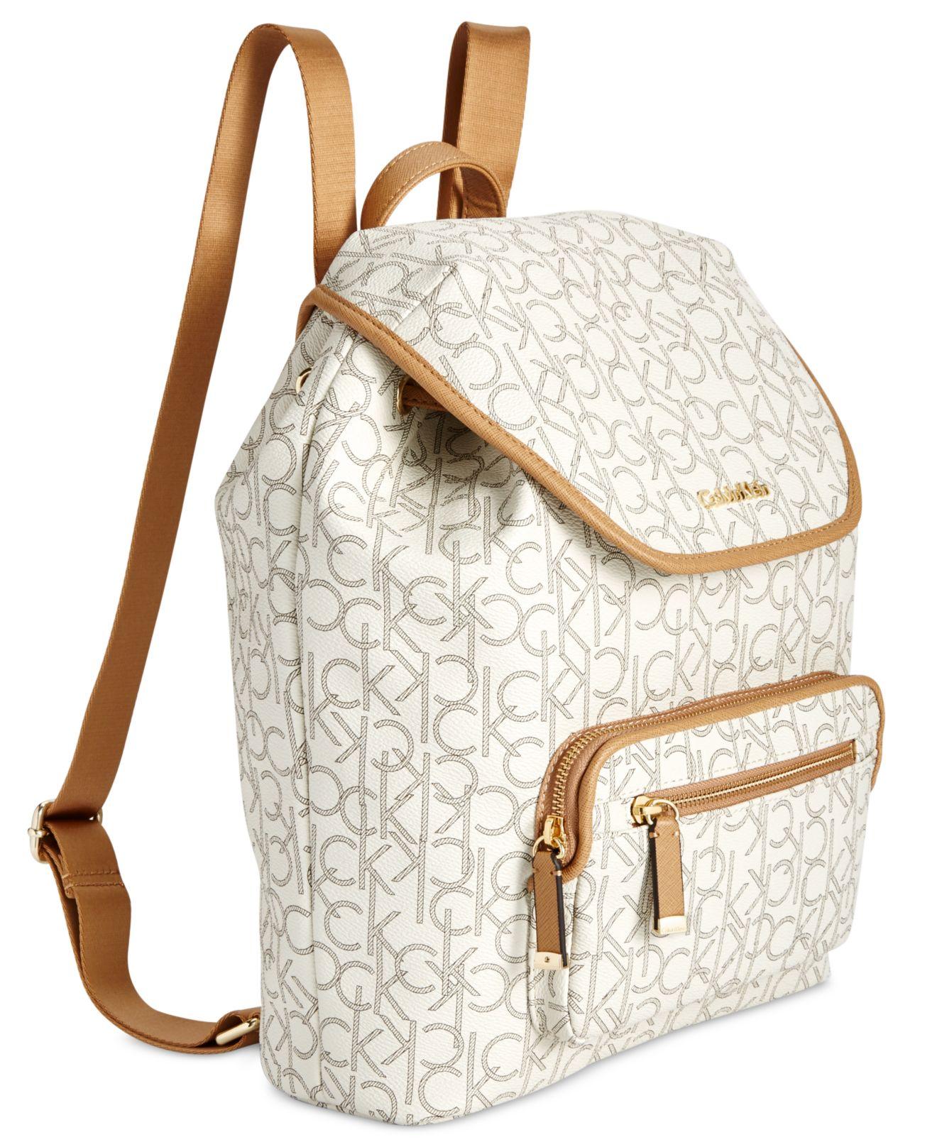 Calvin Klein Monogram Backpack in Almond/Khaki/Camel (Natural) Lyst