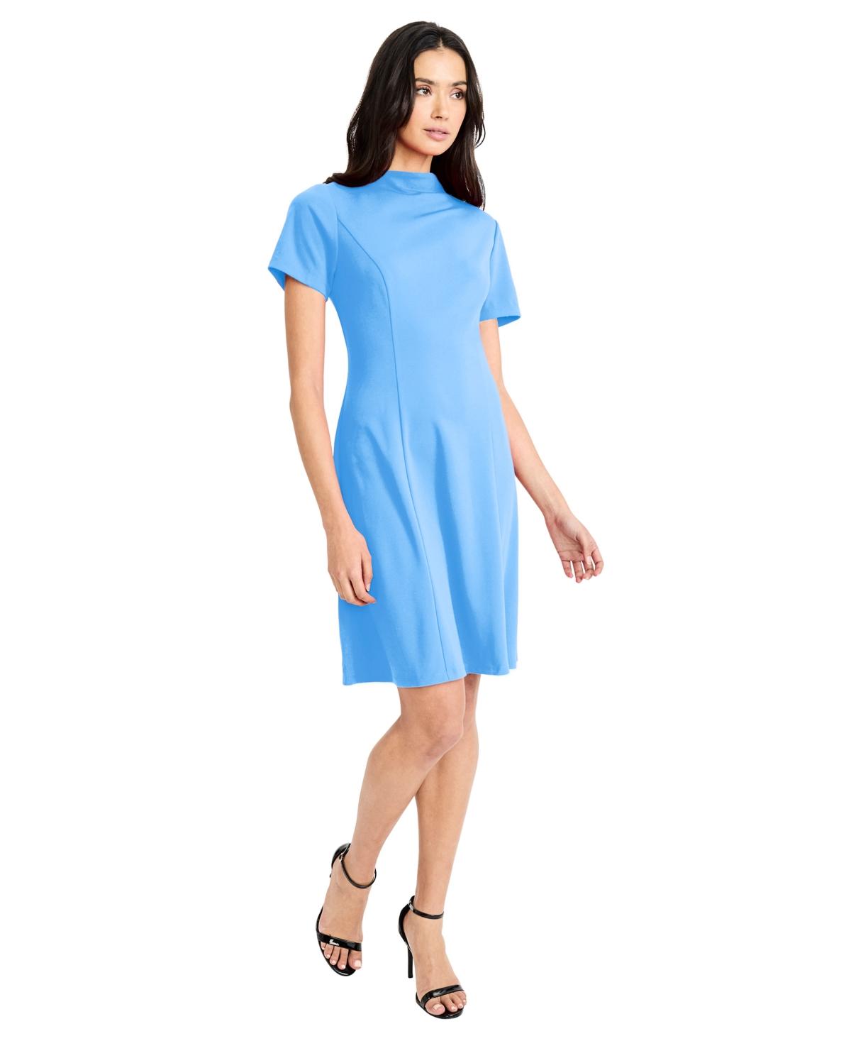Maggy London Mock Neck Short-sleeve Dress in Blue | Lyst