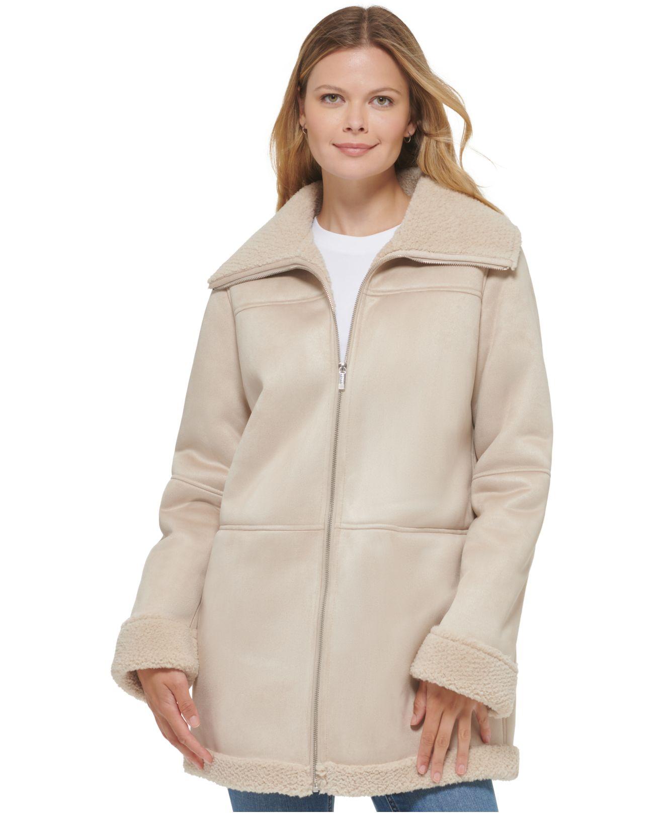 Calvin Klein Faux Shearling Coat in Natural | Lyst