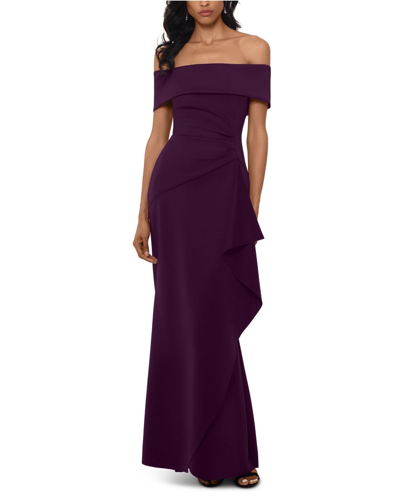 Xscape Synthetic Ruffled Off-the-shoulder Gown in Plum (Purple) - Lyst