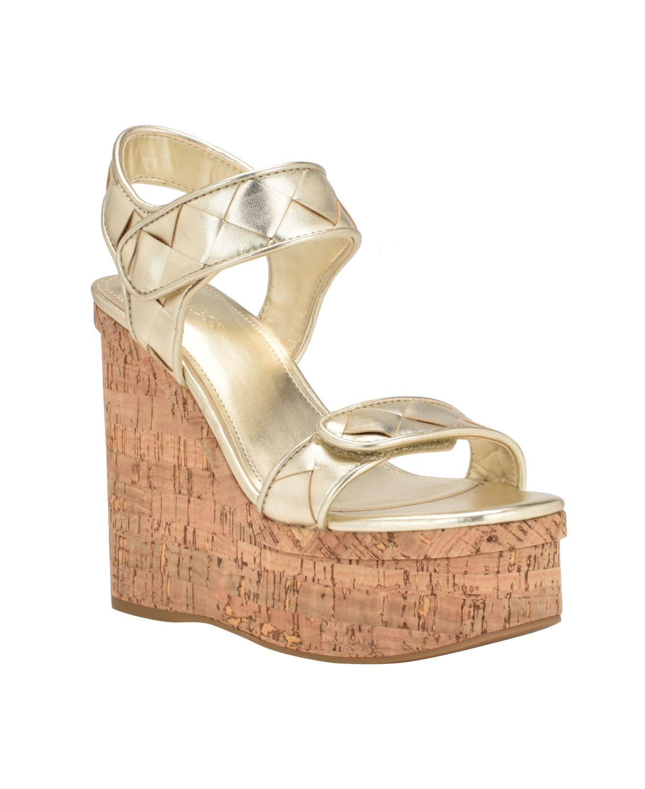Guess Cataline Cork Platform Strappy Wedge Sandals in Metallic Lyst