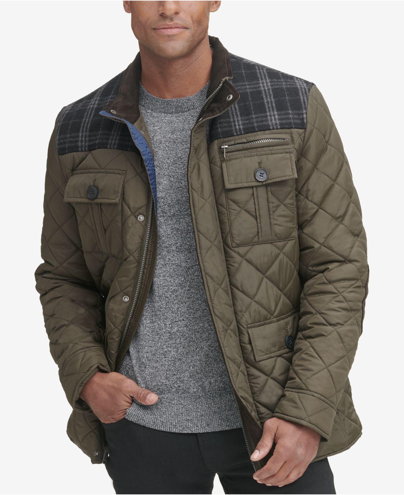 Cole Haan Synthetic Mixed Media Quilted Jacket in Green for Men - Lyst
