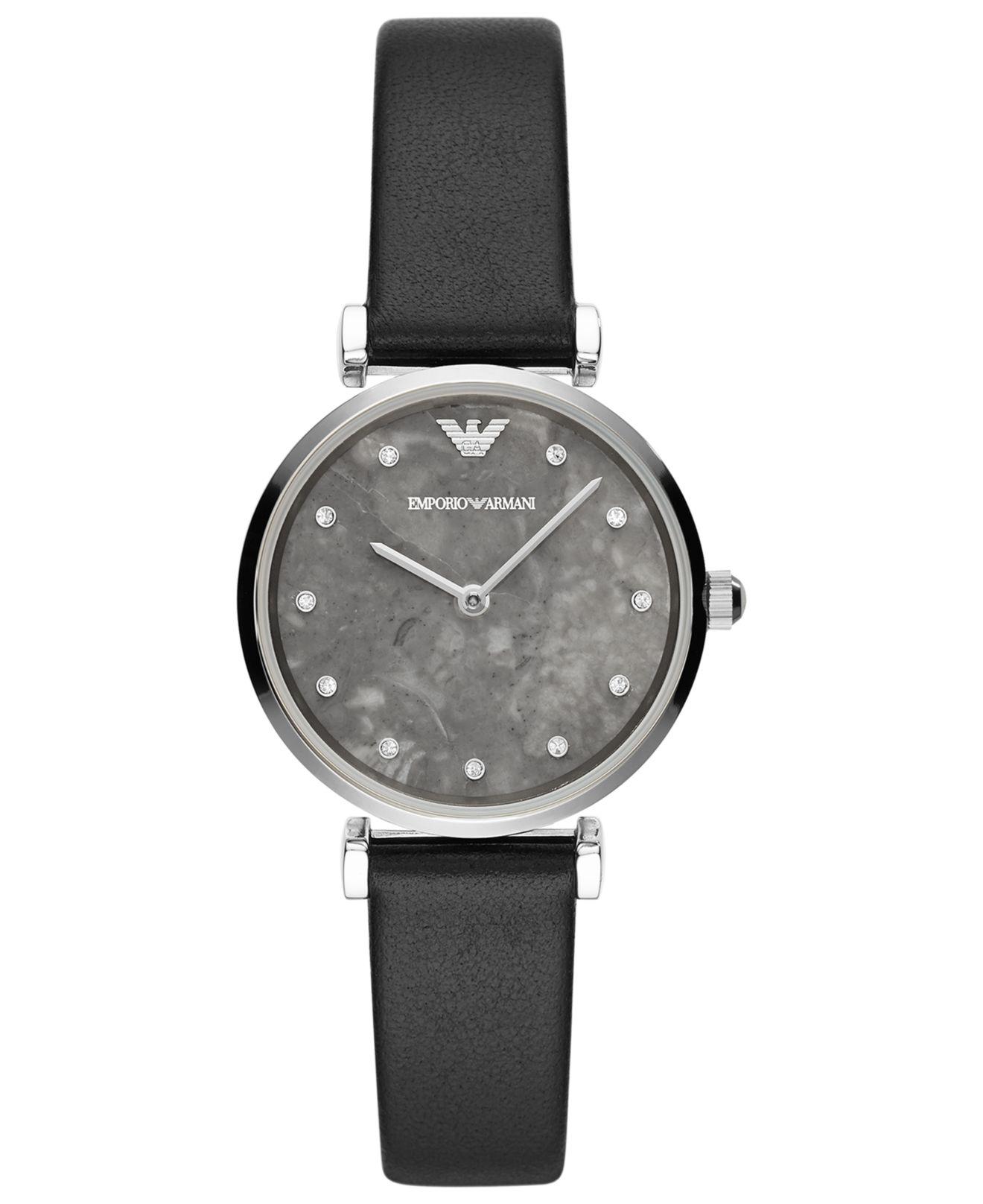 emporio armani hybrid smartwatch with hammered leather strap