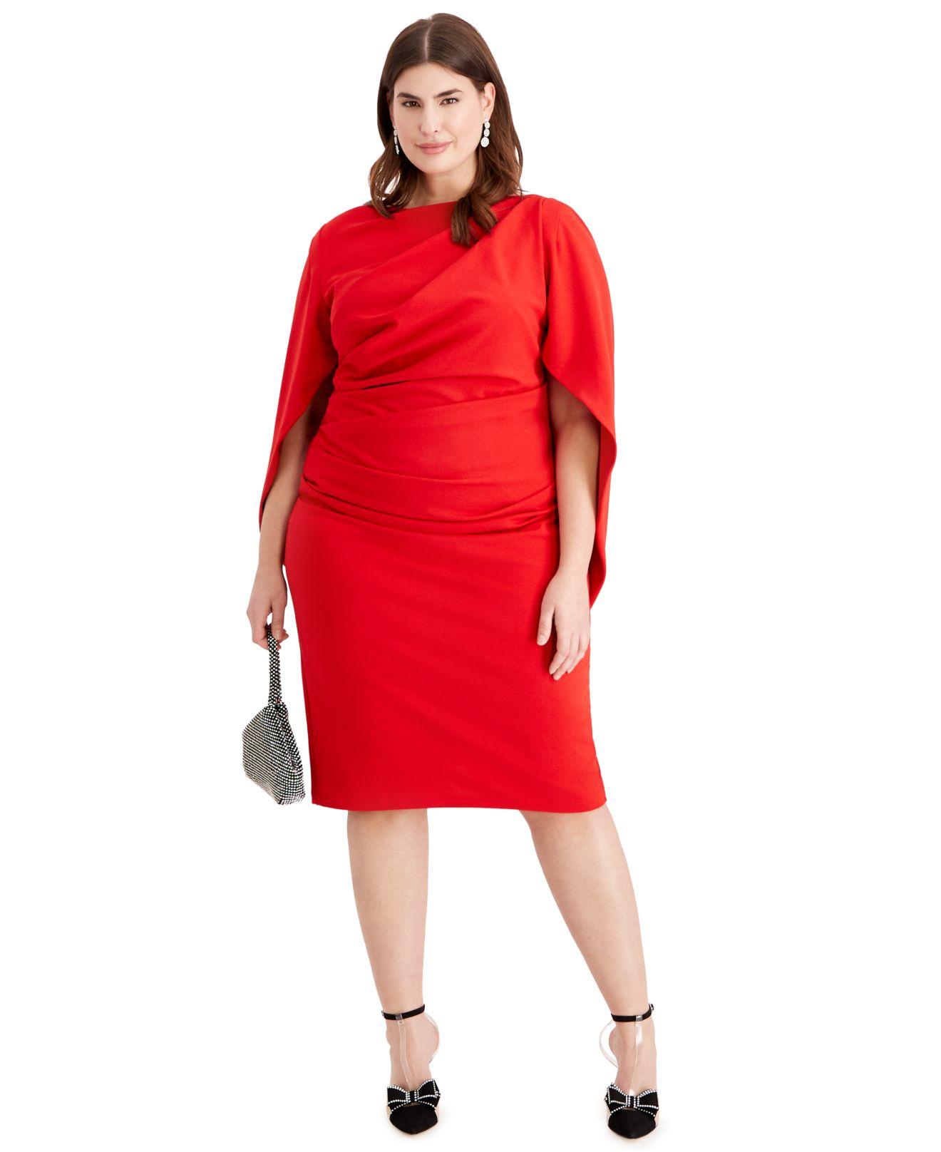 betsy & adam plus size ruched cape dress